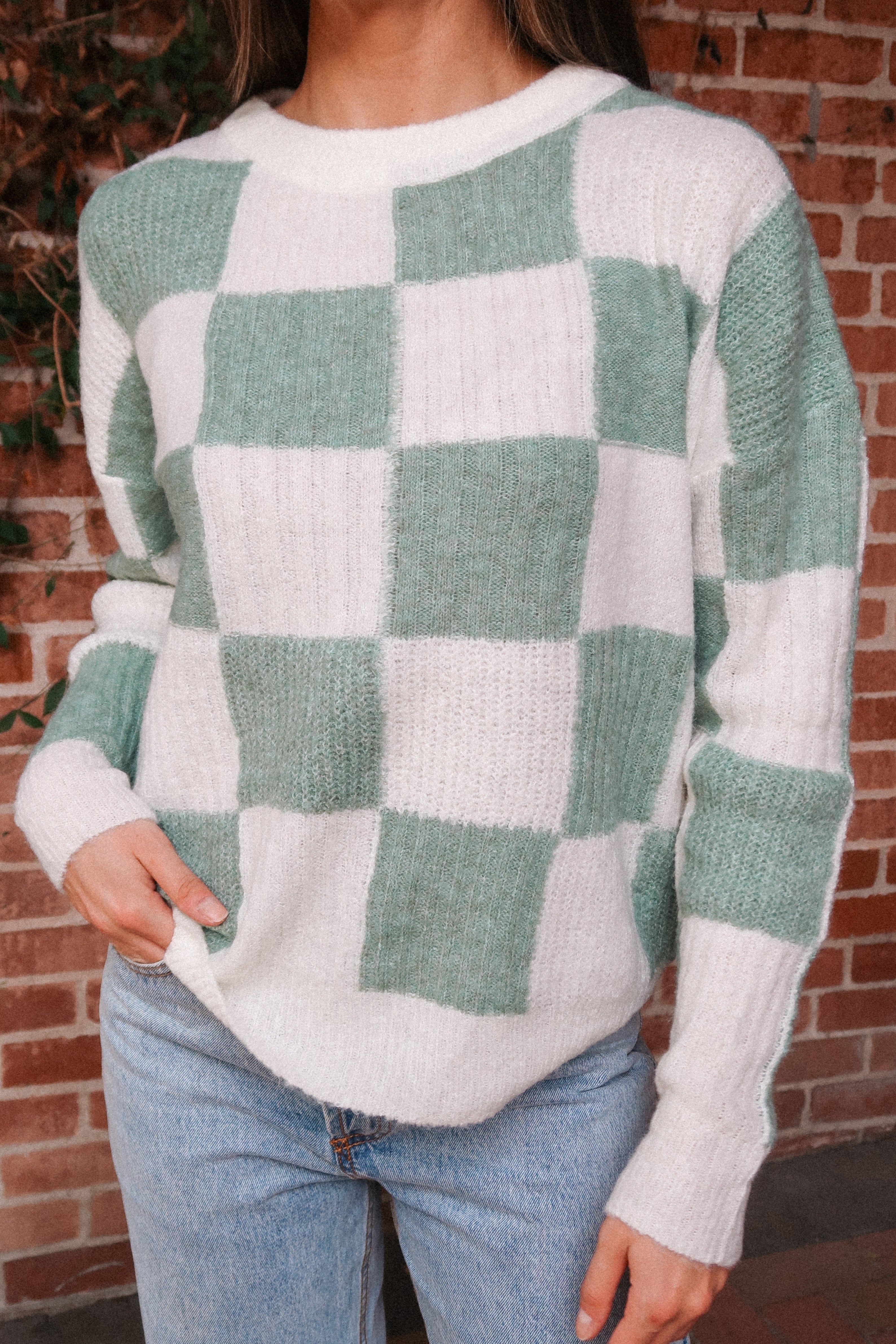 Infant Toddler Seafoam Knitted Check Sweater Romper