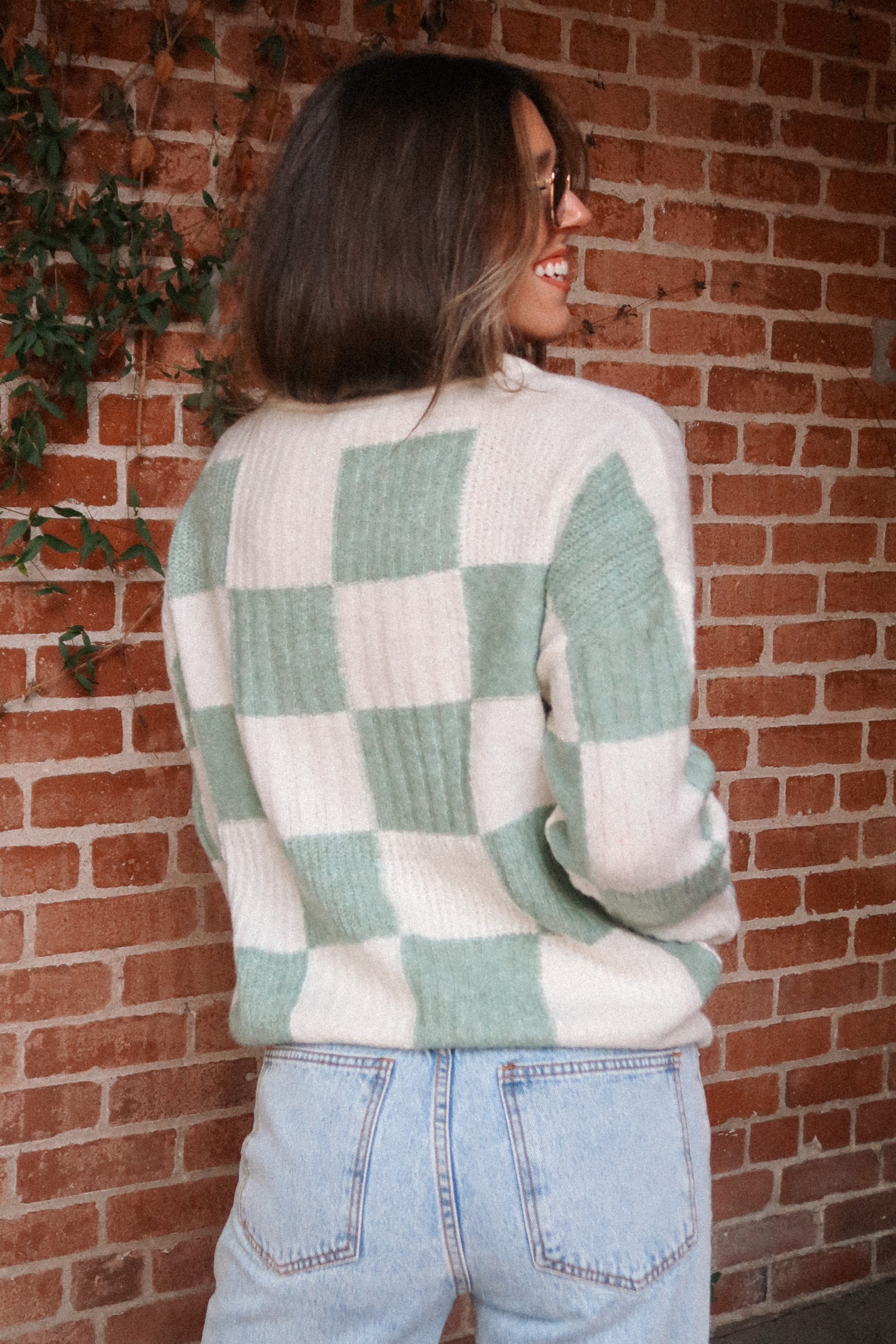 Infant Toddler Seafoam Knitted Check Sweater Romper