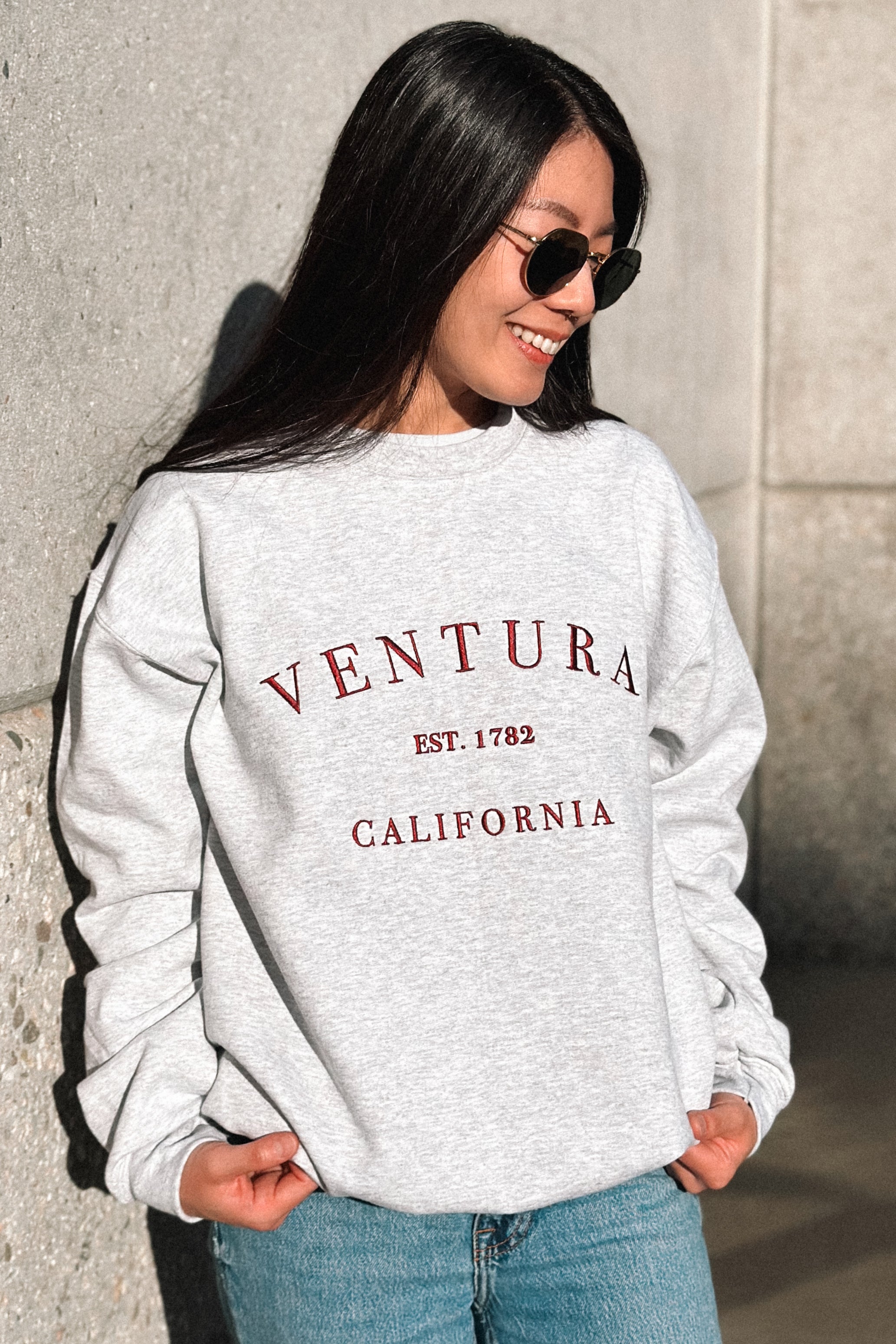 Ventura EST. 1782 Sweatshirt (Grey/Burgundy) GIRL – Shop TIKI