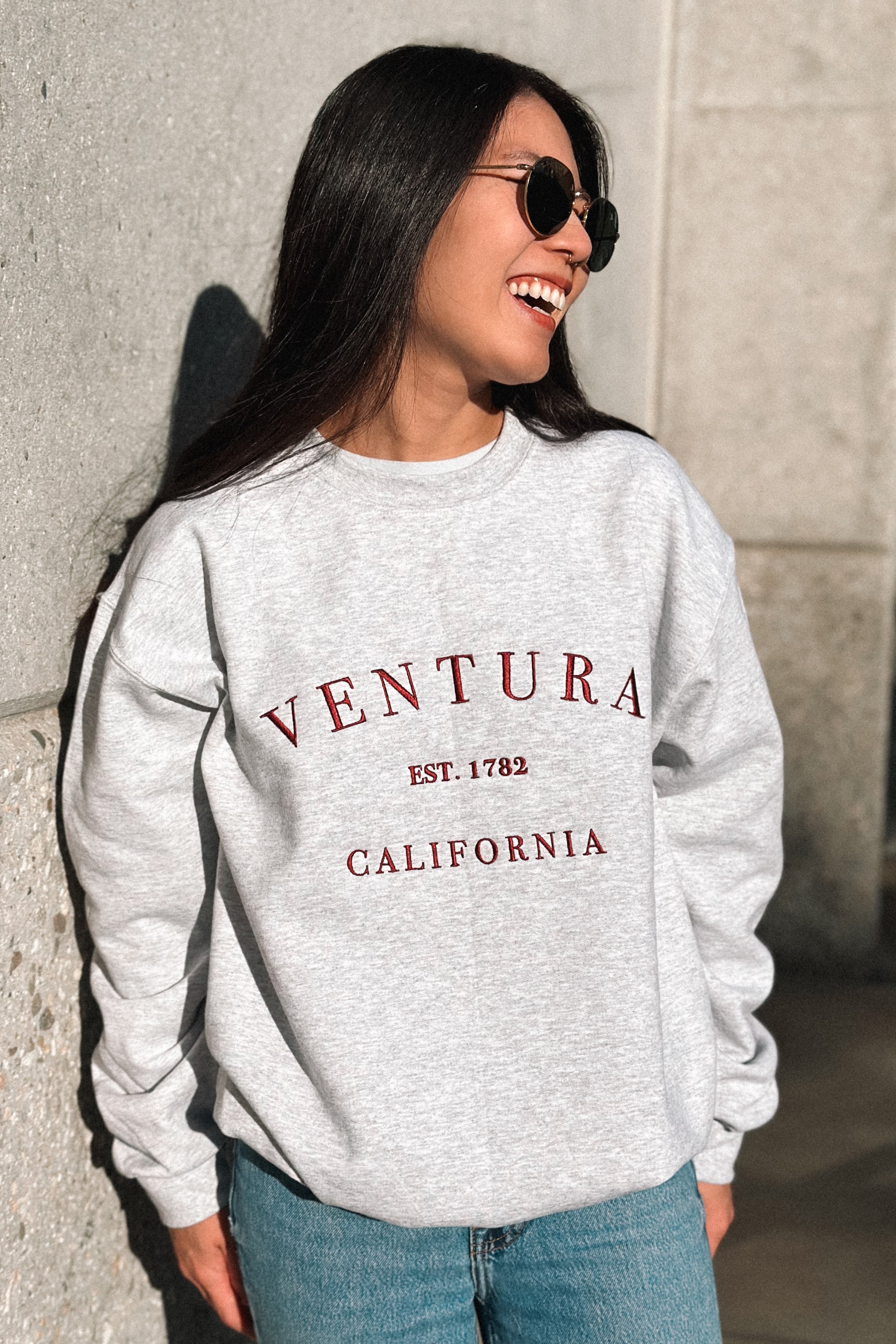 Shop GIRL Sweatshirt – TIKI EST. Ventura (Grey/Burgundy) 1782